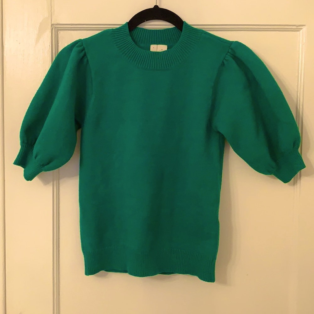 Anthropologie Kelly Green Puff-Sleeve Sweater